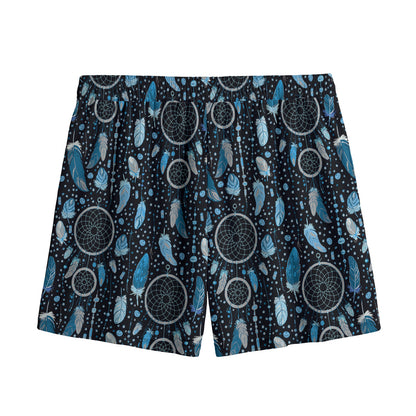 Blue Native Dream Catcher Pattern Print Mesh Shorts
