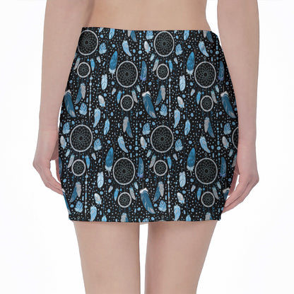 Blue Native Dream Catcher Pattern Print Pencil Mini Skirt