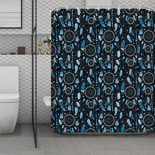 Blue Native Dream Catcher Pattern Print Polyester Shower Curtain