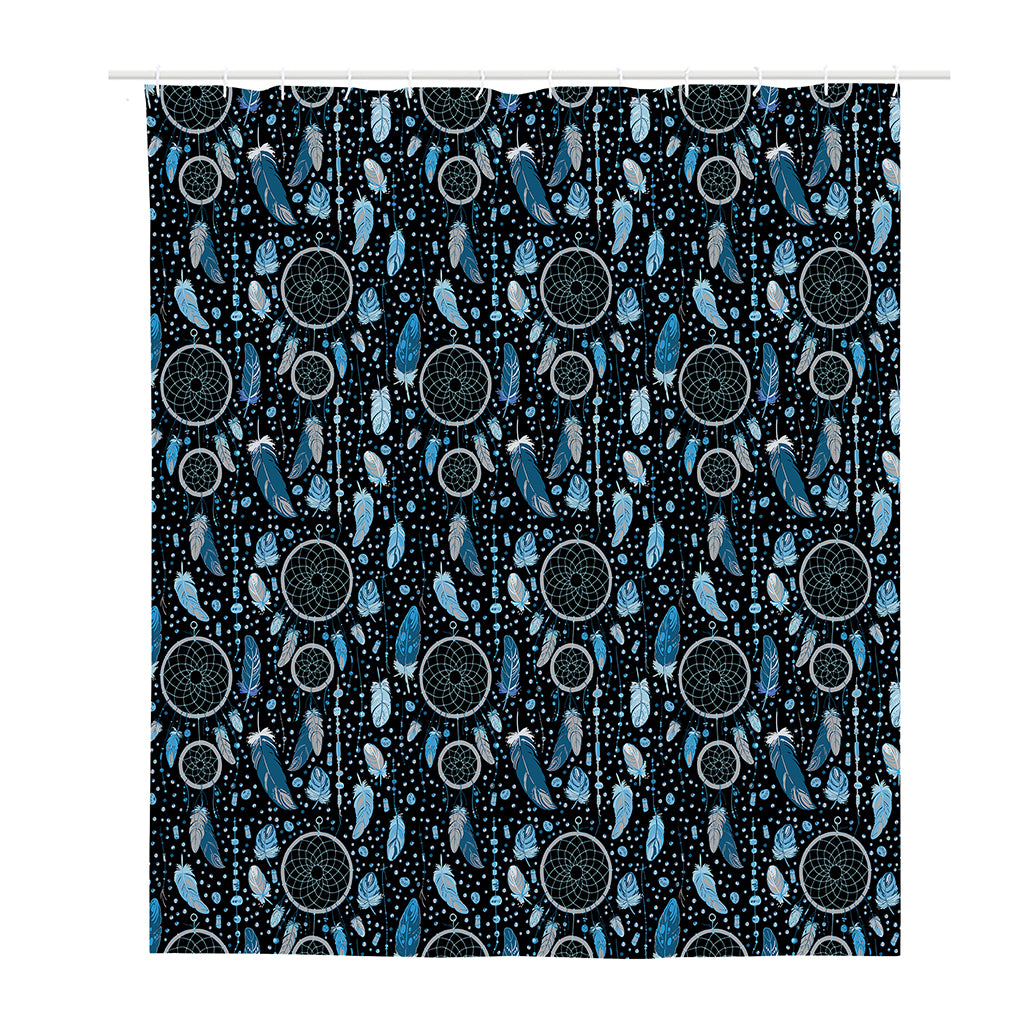 Blue Native Dream Catcher Pattern Print Polyester Shower Curtain
