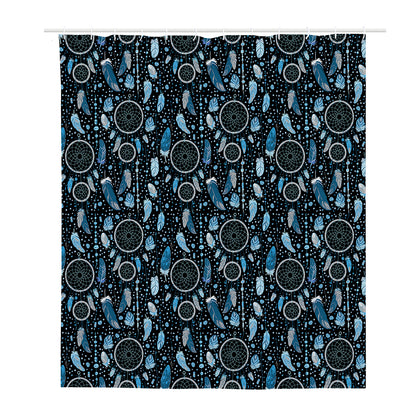 Blue Native Dream Catcher Pattern Print Polyester Shower Curtain