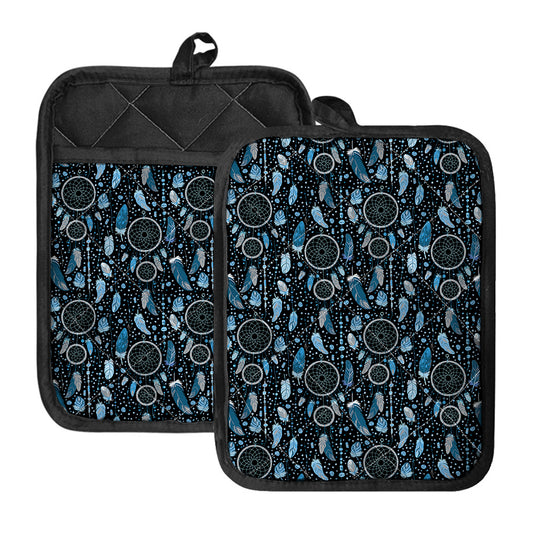 Blue Native Dream Catcher Pattern Print Pot Holders With Pocket