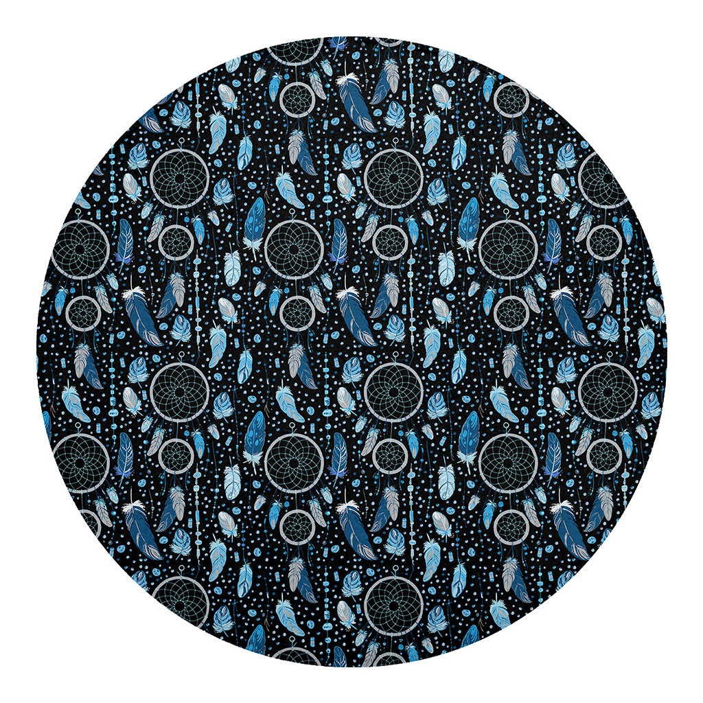 Blue Native Dream Catcher Pattern Print Round Blanket