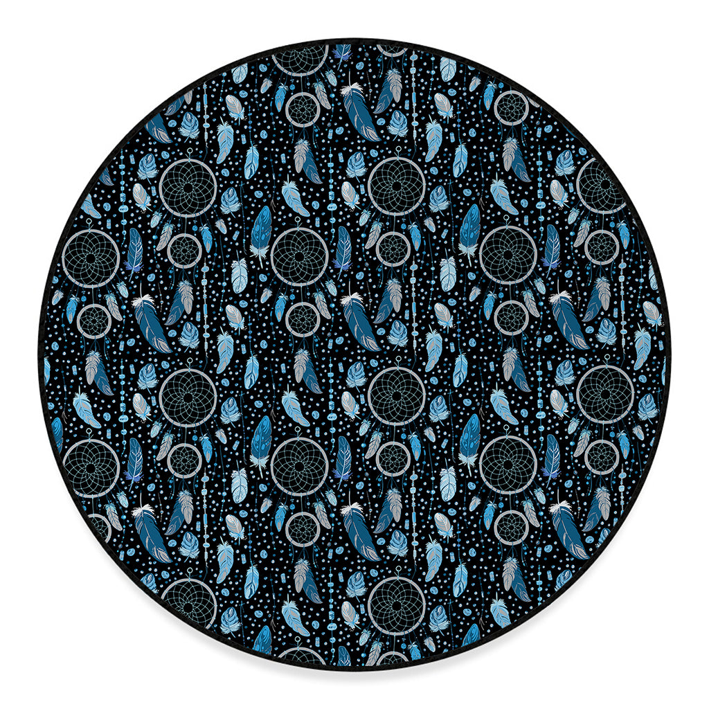 Blue Native Dream Catcher Pattern Print Round Floor Mat