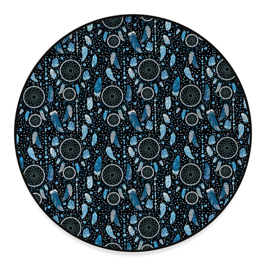 Blue Native Dream Catcher Pattern Print Round Floor Mat