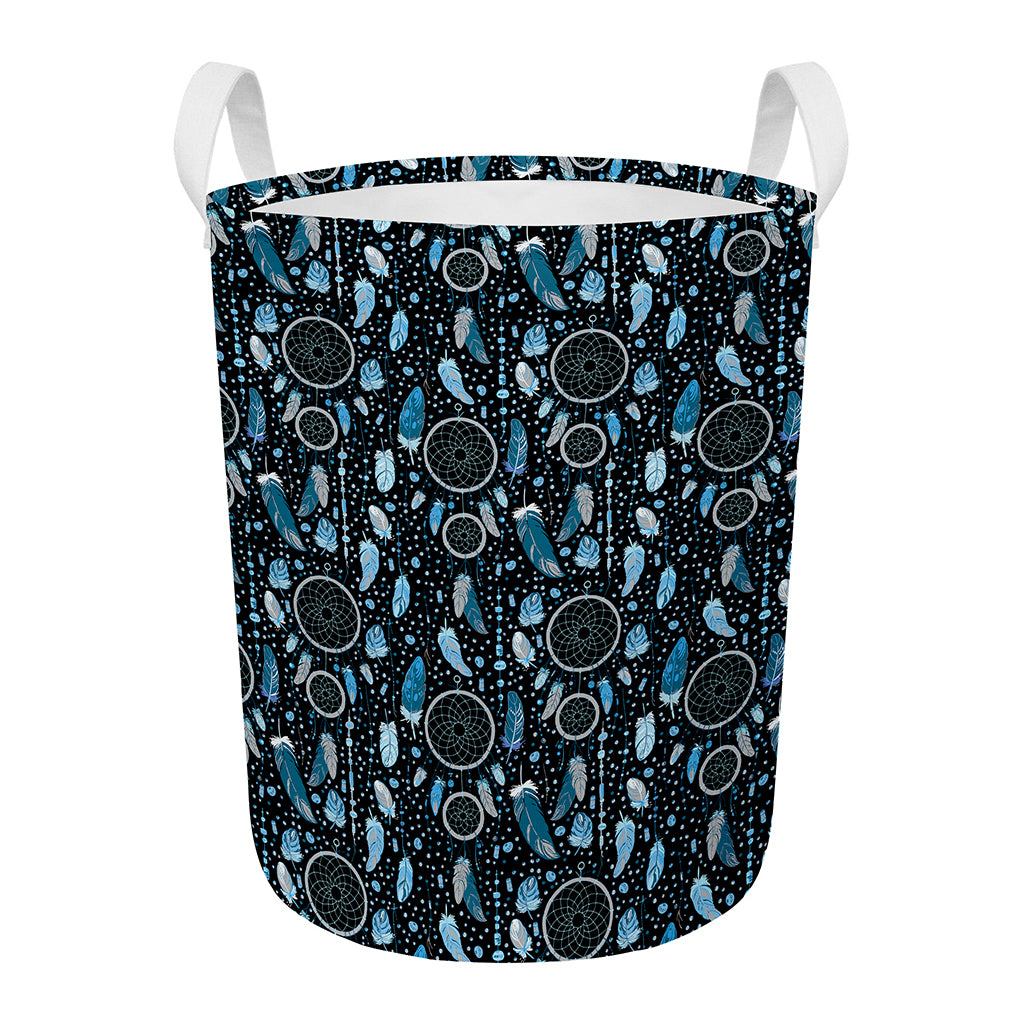 Blue Native Dream Catcher Pattern Print Round Laundry Basket