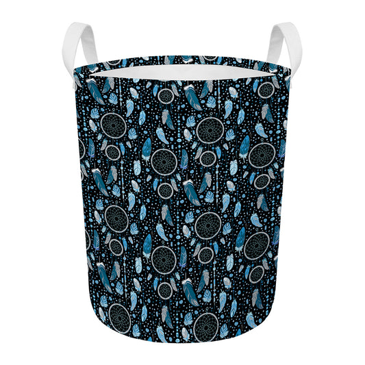 Blue Native Dream Catcher Pattern Print Round Laundry Basket