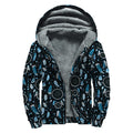 Blue Native Dream Catcher Pattern Print Sherpa Lined Zip Up Hoodie