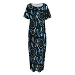 Blue Native Dream Catcher Pattern Print Short Sleeve Long Nightdress