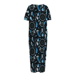 Blue Native Dream Catcher Pattern Print Short Sleeve Long Nightdress