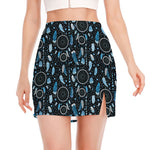 Blue Native Dream Catcher Pattern Print Side Slit Mini Skirt