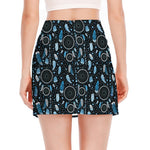 Blue Native Dream Catcher Pattern Print Side Slit Mini Skirt