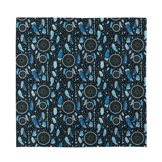 Blue Native Dream Catcher Pattern Print Silk Bandana