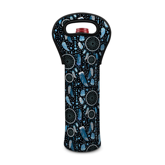 Blue Native Dream Catcher Pattern Print Single Neoprene Wine Tote