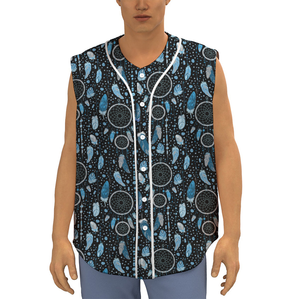 Blue Native Dream Catcher Pattern Print Sleeveless Baseball Jersey
