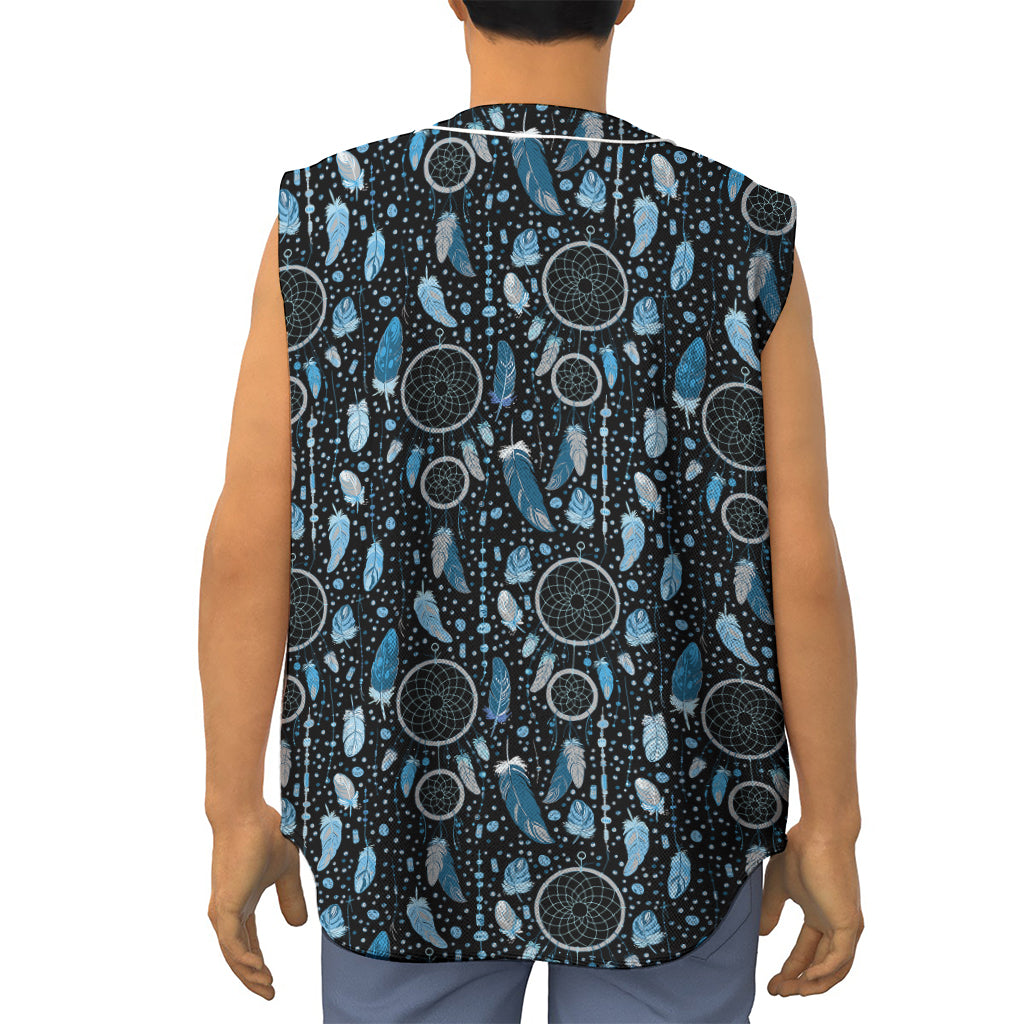 Blue Native Dream Catcher Pattern Print Sleeveless Baseball Jersey