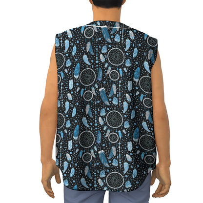 Blue Native Dream Catcher Pattern Print Sleeveless Baseball Jersey