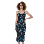 Blue Native Dream Catcher Pattern Print Slim Fit Midi Cami Dress
