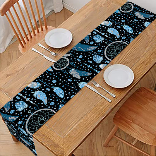 Blue Native Dream Catcher Pattern Print Table Runner