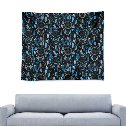 Blue Native Dream Catcher Pattern Print Tapestry