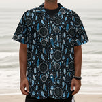 Blue Native Dream Catcher Pattern Print Textured Short Sleeve Shirt
