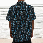 Blue Native Dream Catcher Pattern Print Textured Short Sleeve Shirt