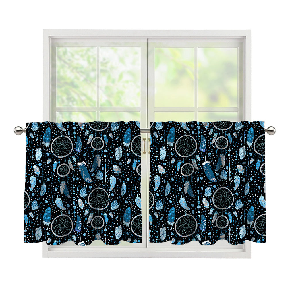 Blue Native Dream Catcher Pattern Print Tier Curtains