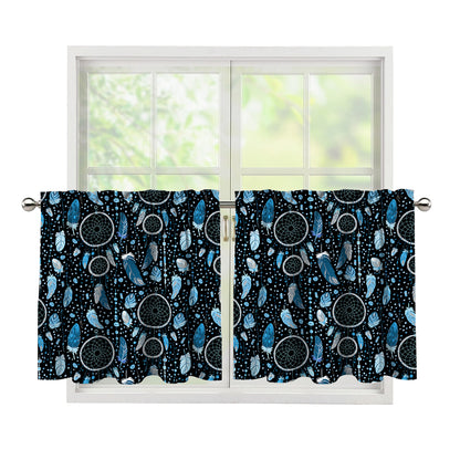 Blue Native Dream Catcher Pattern Print Tier Curtains