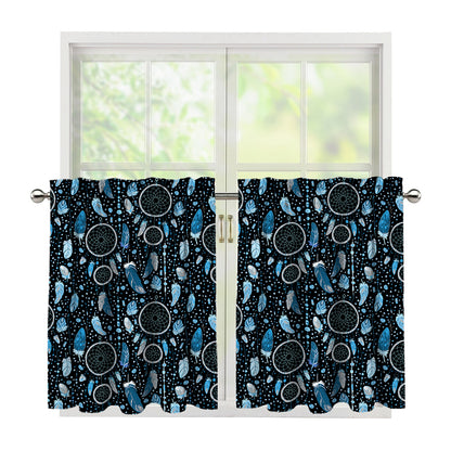 Blue Native Dream Catcher Pattern Print Tier Curtains
