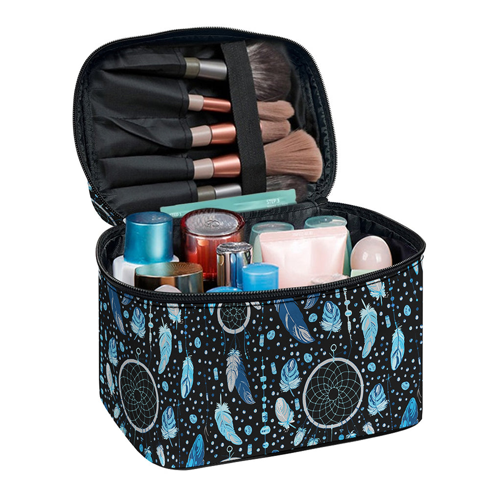 Blue Native Dream Catcher Pattern Print Travel Makeup Bag