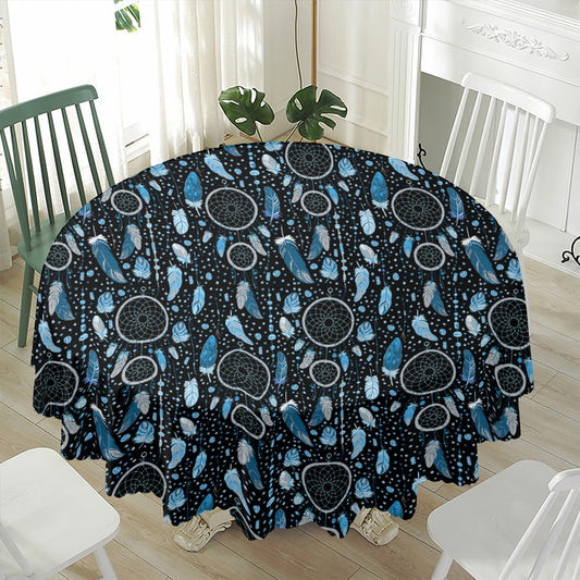 Blue Native Dream Catcher Pattern Print Waterproof Round Tablecloth