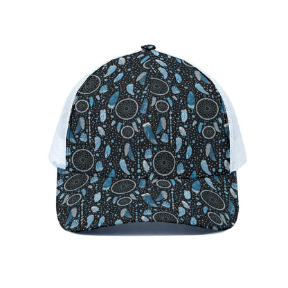 Blue Native Dream Catcher Pattern Print White Mesh Trucker Cap