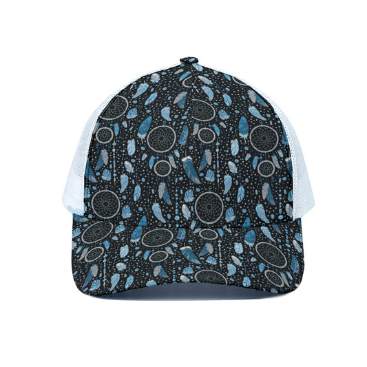 Blue Native Dream Catcher Pattern Print White Mesh Trucker Cap