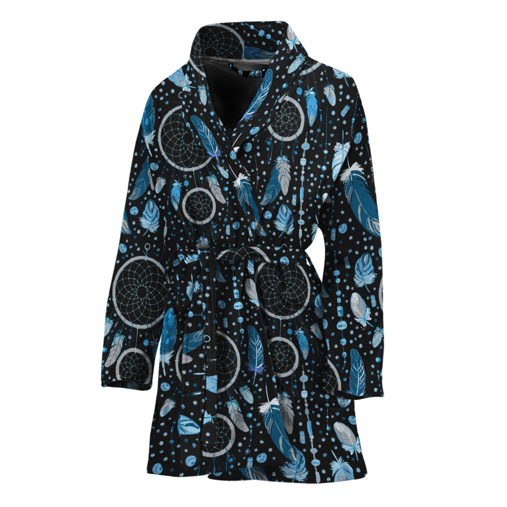 Blue Native Dream Catcher Pattern Print Women's Bathrobe
