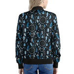 Blue Native Dream Catcher Pattern Print Women's Bomber Jacket