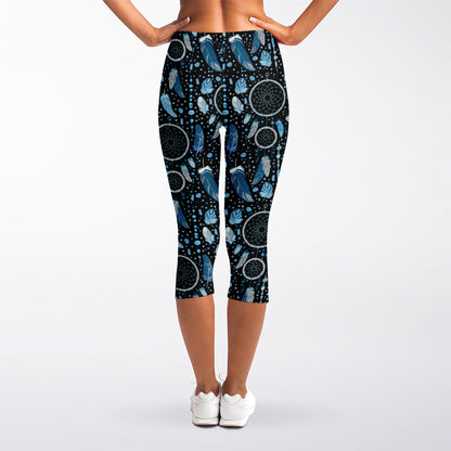 Blue Native Dream Catcher Pattern Print Women's Capri Leggings