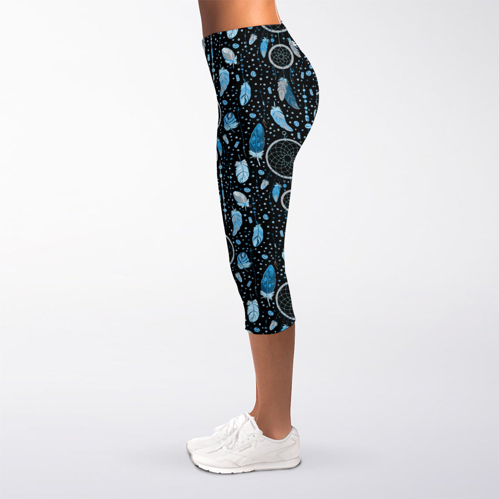 Blue Native Dream Catcher Pattern Print Women's Capri Leggings