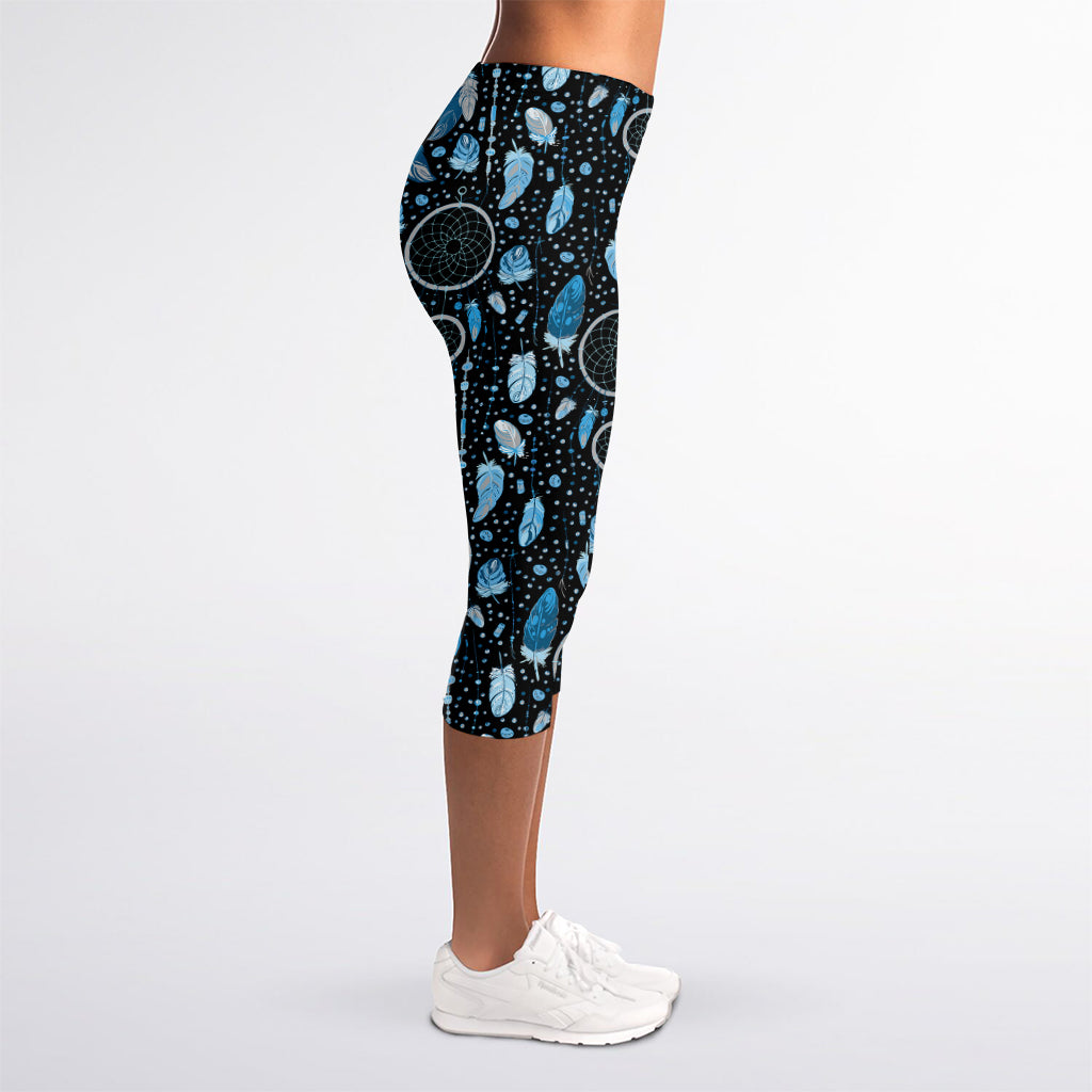 Blue Native Dream Catcher Pattern Print Women's Capri Leggings