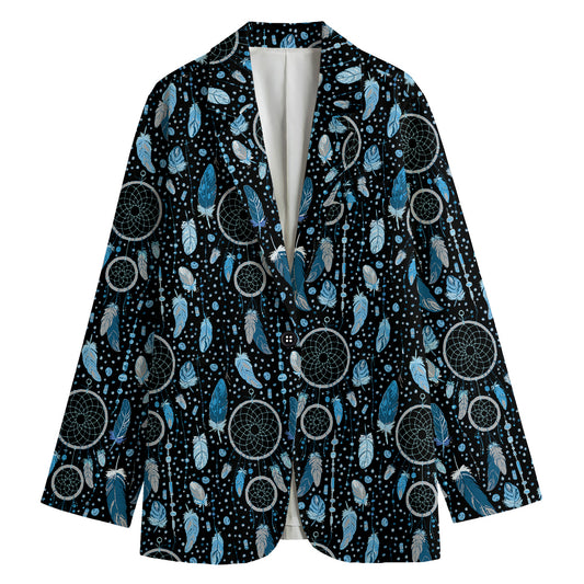 Blue Native Dream Catcher Pattern Print Women's Cotton Blazer