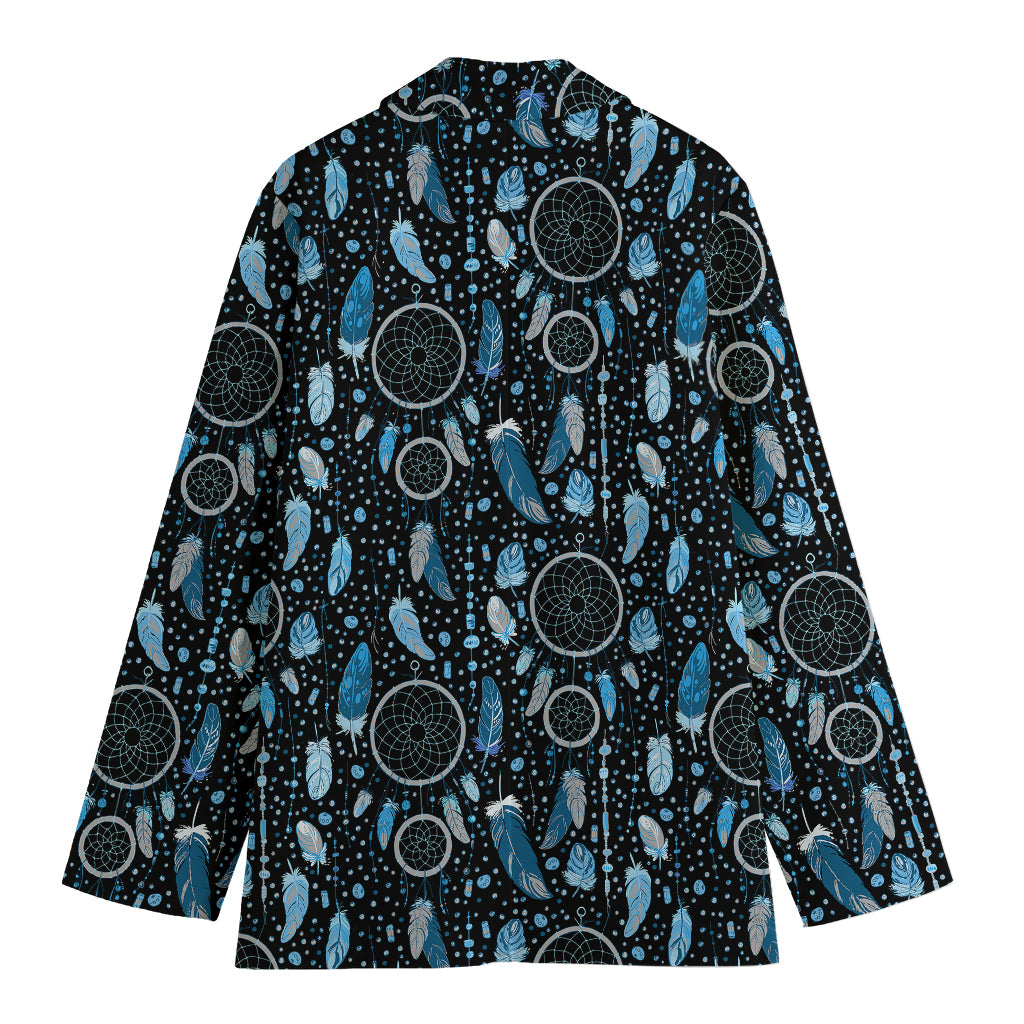 Blue Native Dream Catcher Pattern Print Women's Cotton Blazer