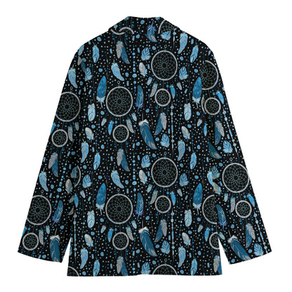 Blue Native Dream Catcher Pattern Print Women's Cotton Blazer