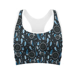 Blue Native Dream Catcher Pattern Print Women's Sports Bra