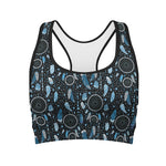 Blue Native Dream Catcher Pattern Print Women's Sports Bra