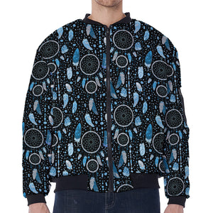 Blue Native Dream Catcher Pattern Print Zip Sleeve Bomber Jacket