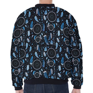 Blue Native Dream Catcher Pattern Print Zip Sleeve Bomber Jacket