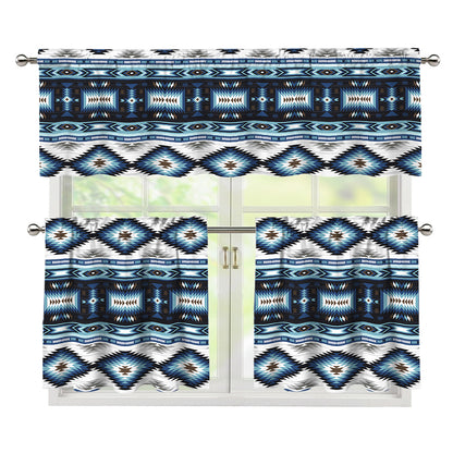 Blue Native Navajo Print 3 Piece Kitchen Curtains