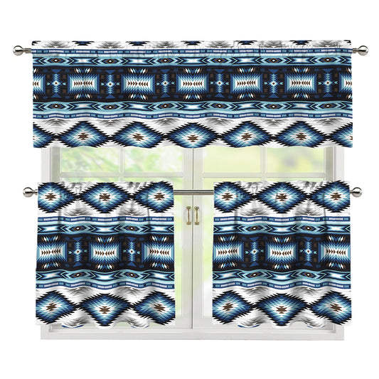 Blue Native Navajo Print 3 Piece Kitchen Curtains