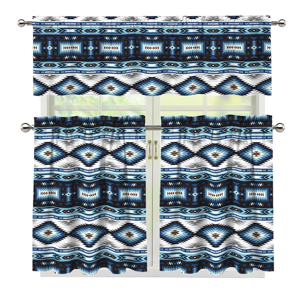 Blue Native Navajo Print 3 Piece Kitchen Curtains