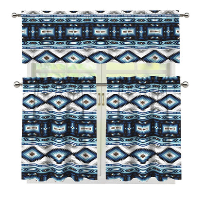Blue Native Navajo Print 3 Piece Kitchen Curtains