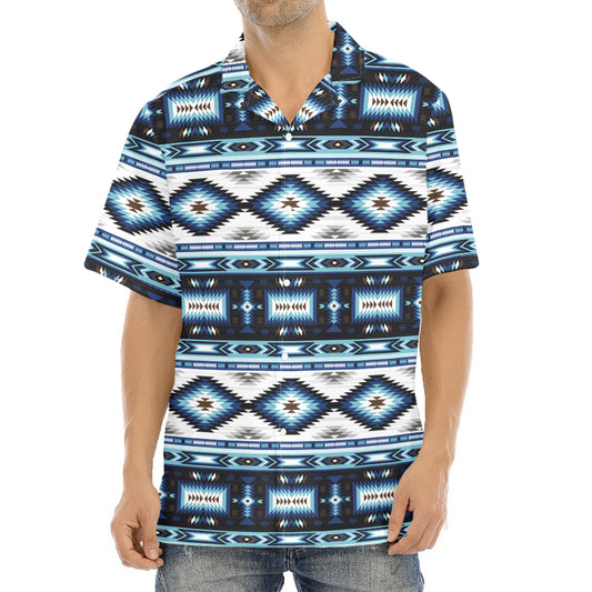 Blue Native Navajo Print Aloha Shirt